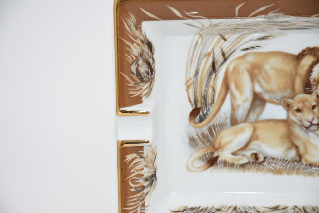 Hermes Lion Change tray brown porcelain Ashtray animal plate VIDE POCHE