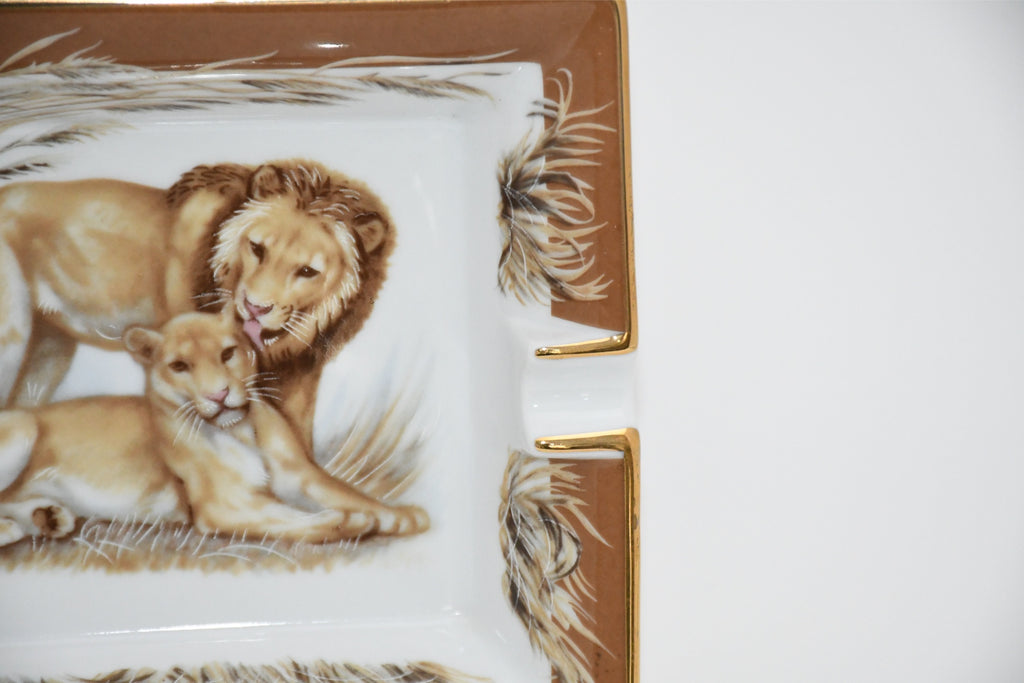 Hermes Lion Change tray brown porcelain Ashtray animal plate VIDE POCHE