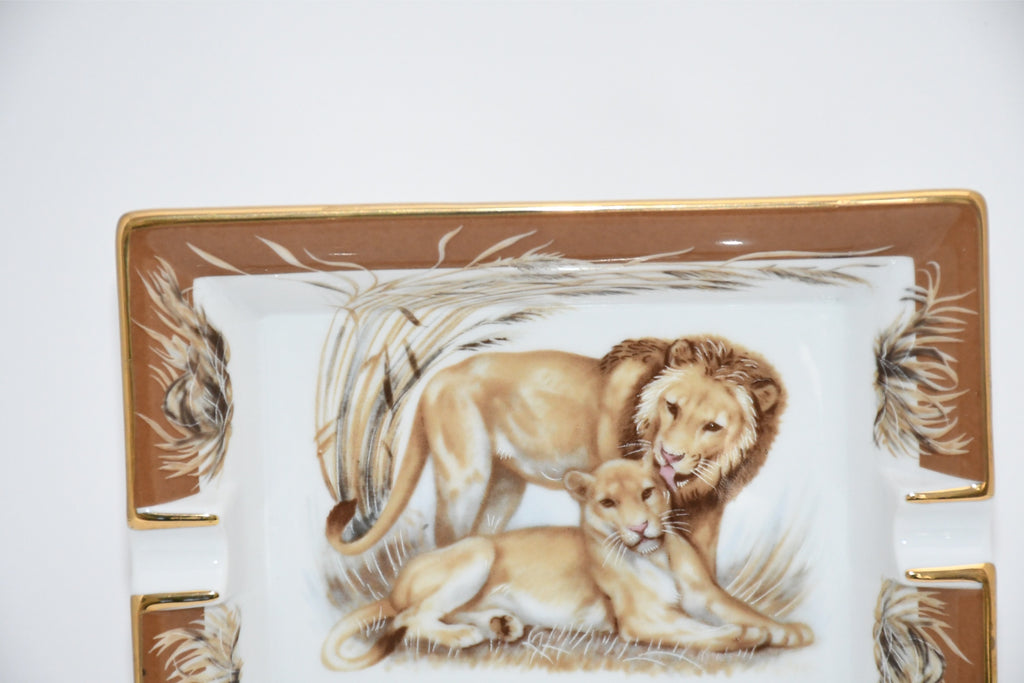 Hermes Lion Change tray brown porcelain Ashtray animal plate VIDE POCHE