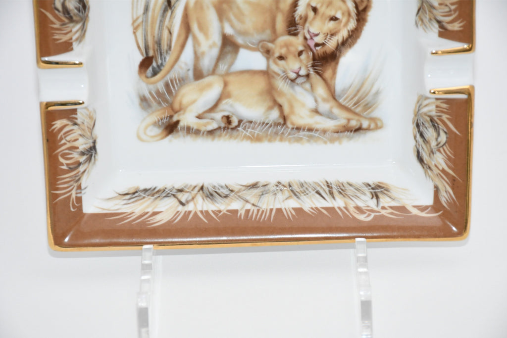 Hermes Lion Change tray brown porcelain Ashtray animal plate VIDE POCHE