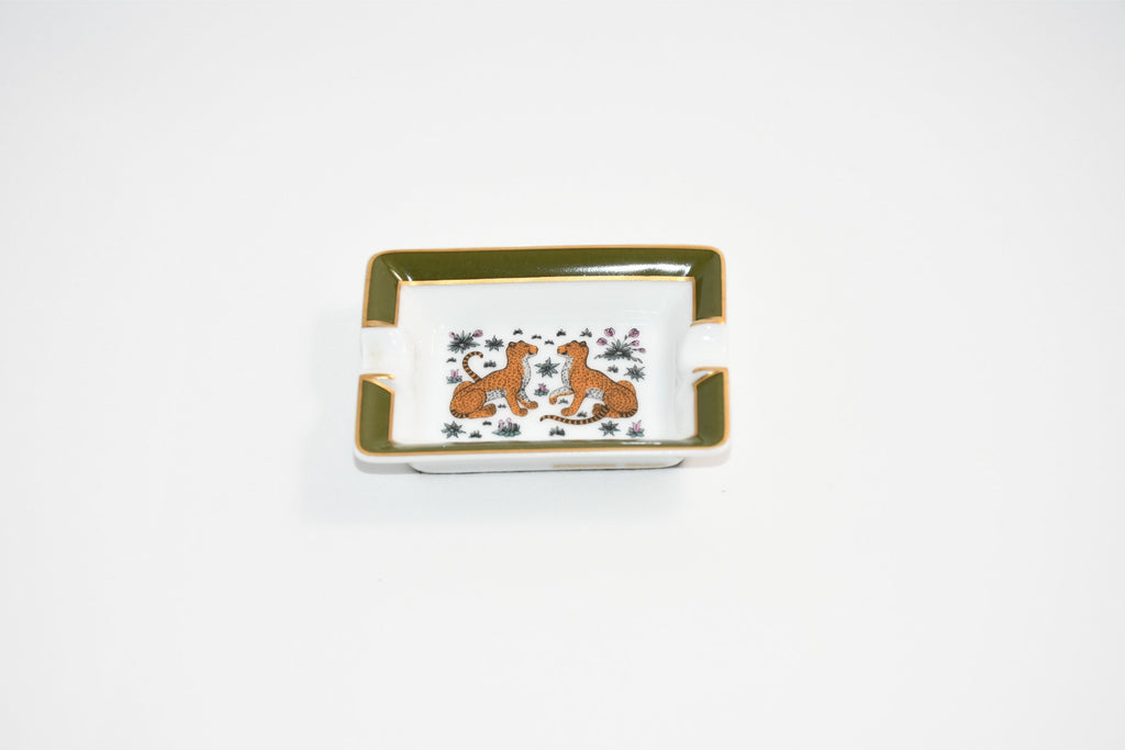 Hermes Mini Ashtray Cheetah change tray green animal plate porcelain