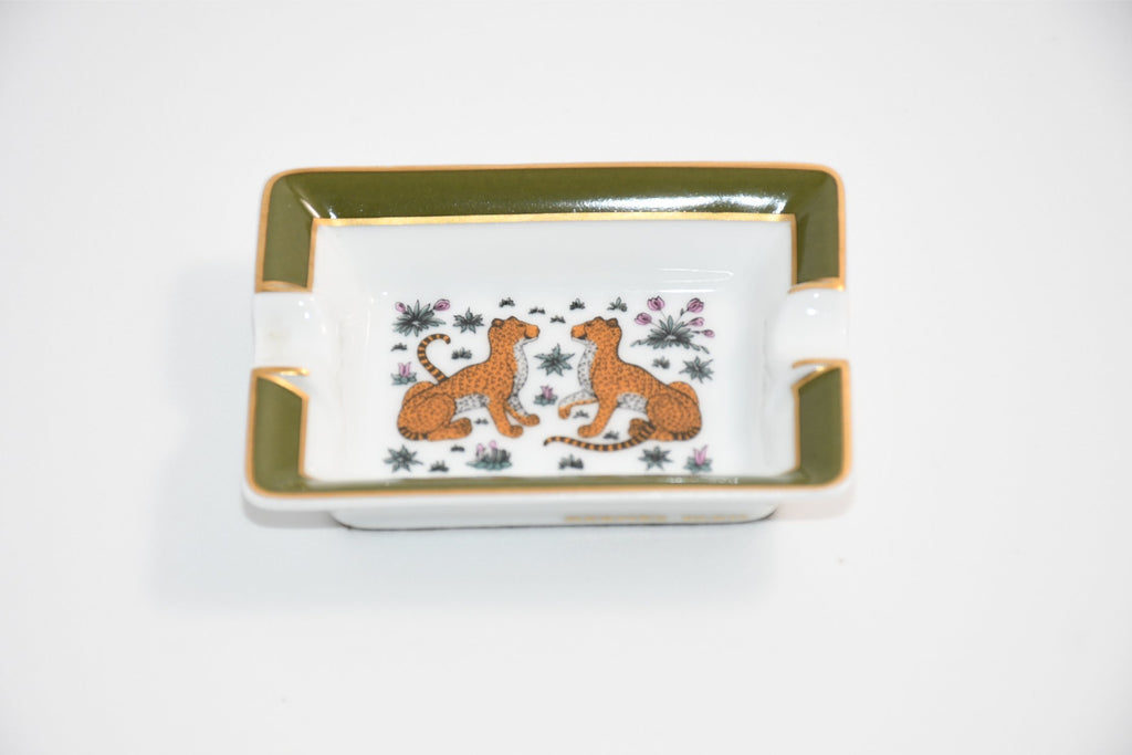 Hermes Mini Ashtray Cheetah change tray green animal plate porcelain