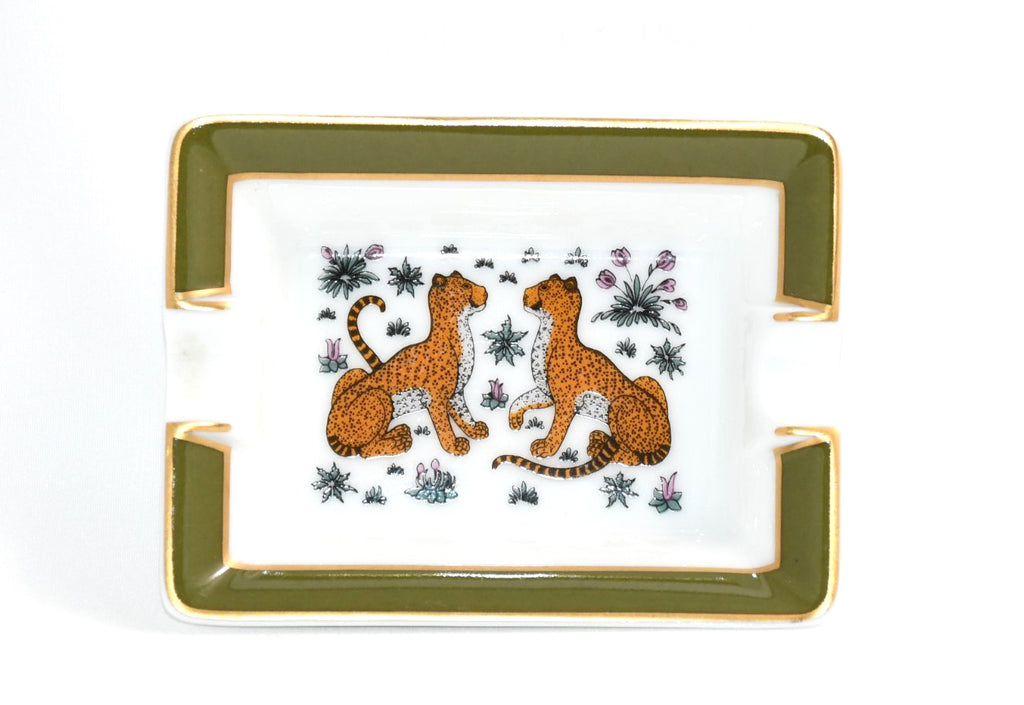 Hermes Mini Ashtray Cheetah change tray green animal plate porcelain