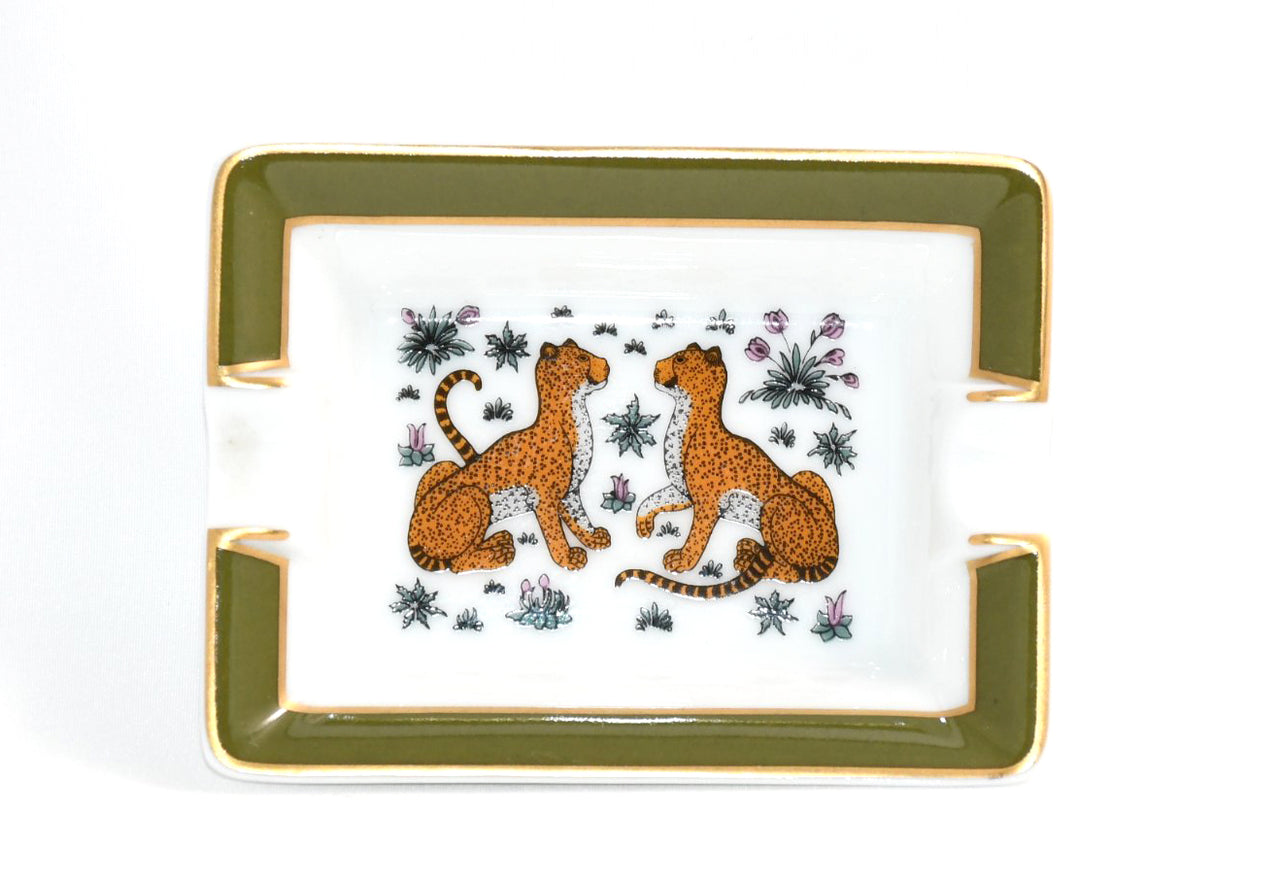 Hermes Mini Ashtray Cheetah change tray green animal plate porcelain