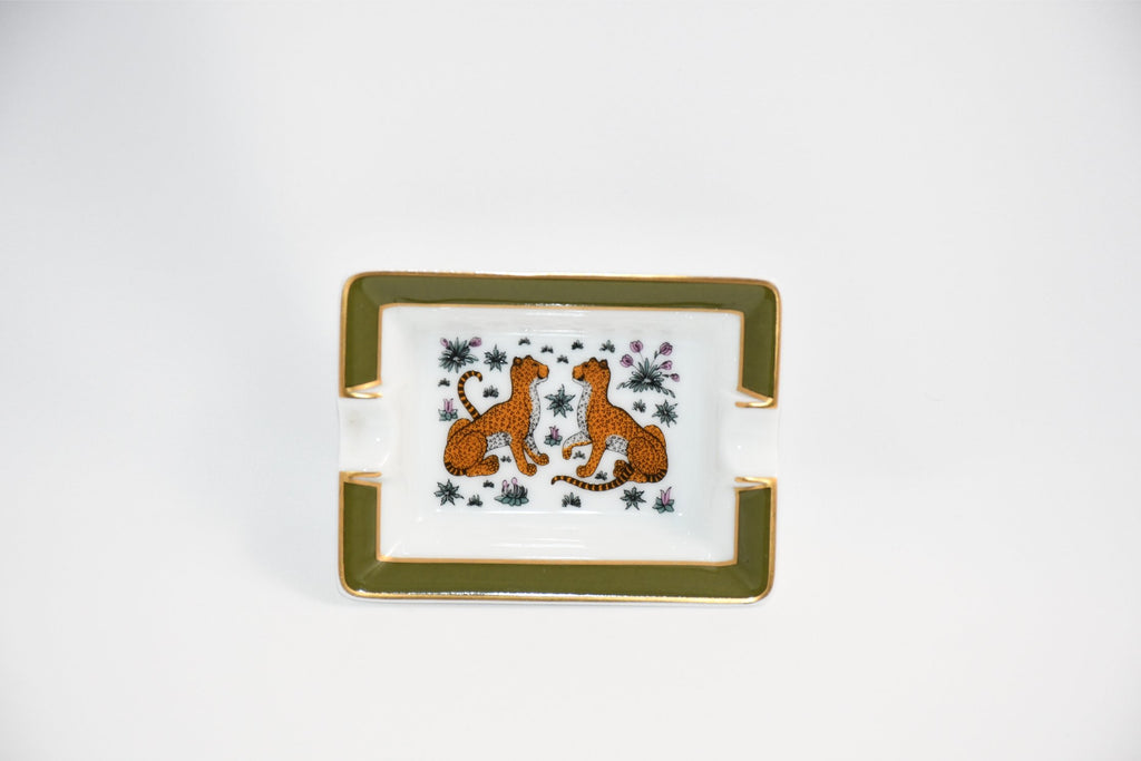 Hermes Mini Ashtray Cheetah change tray green animal plate porcelain