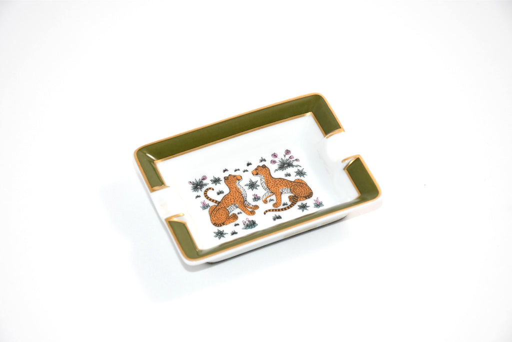 Hermes Mini Ashtray Cheetah change tray green animal plate porcelain