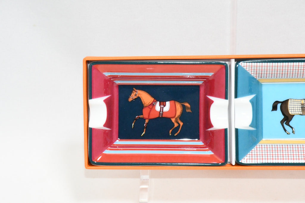 Hermes Mini Ashtray Set of 2 Horse red blue porcelain Change tray 621