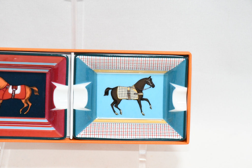Hermes Mini Ashtray Set of 2 Horse red blue porcelain Change tray 621