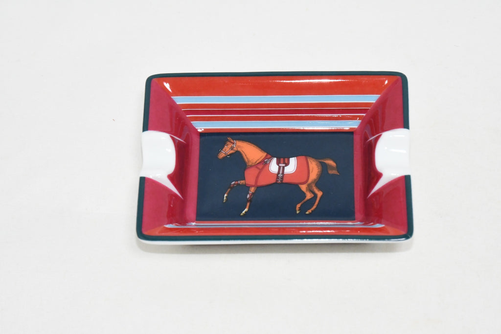 Hermes Mini Ashtray Set of 2 Horse red blue porcelain Change tray 621