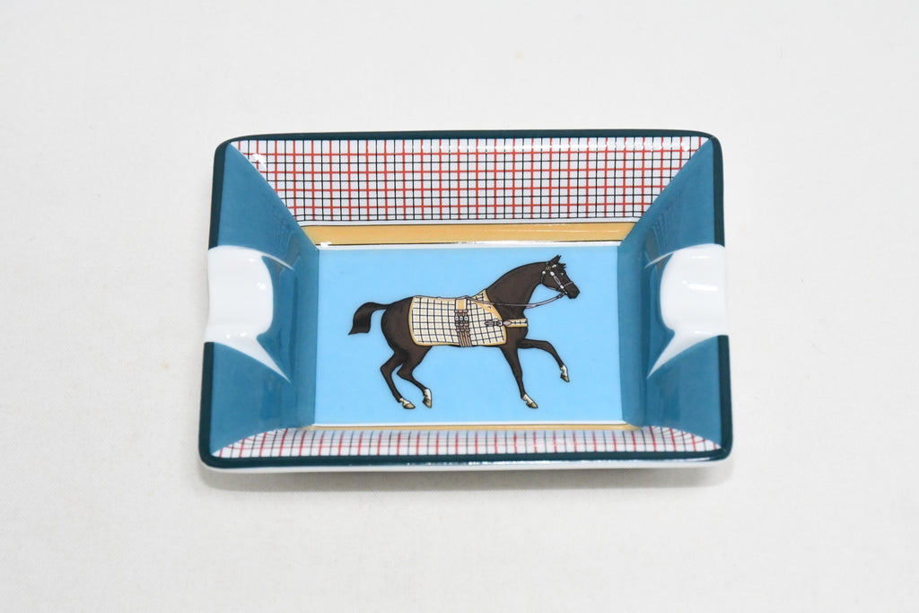 Hermes Mini Ashtray Set of 2 Horse red blue porcelain Change tray 621