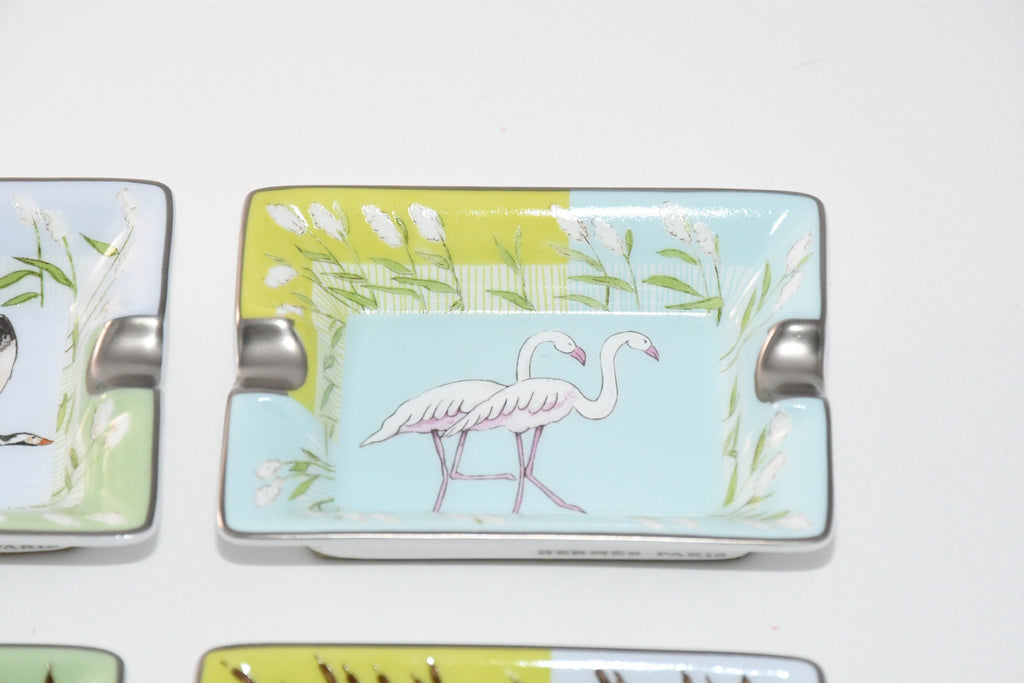 Hermes Mini Ashtray Set of 4 Horse cow bird green blue porcelain Change tray