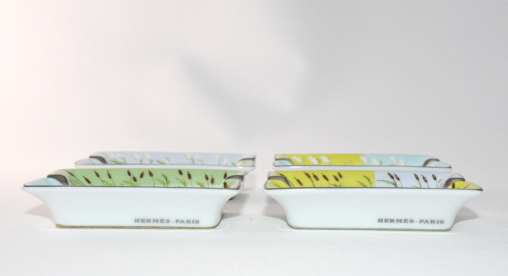 Hermes Mini Ashtray Set of 4 Horse cow bird green blue porcelain Change tray
