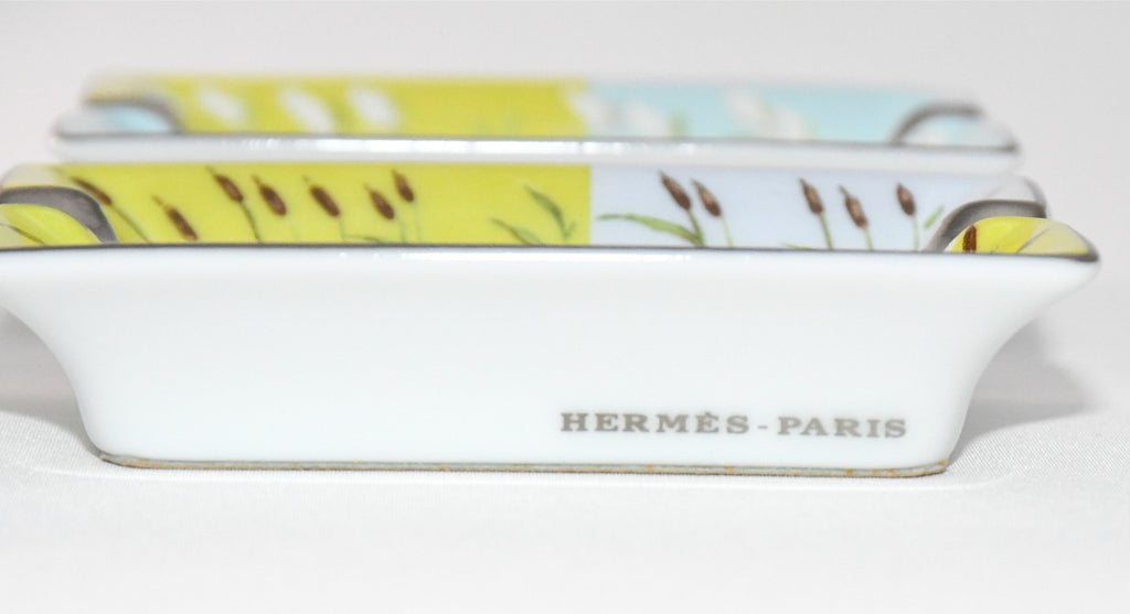 Hermes Mini Ashtray Set of 4 Horse cow bird green blue porcelain Change tray