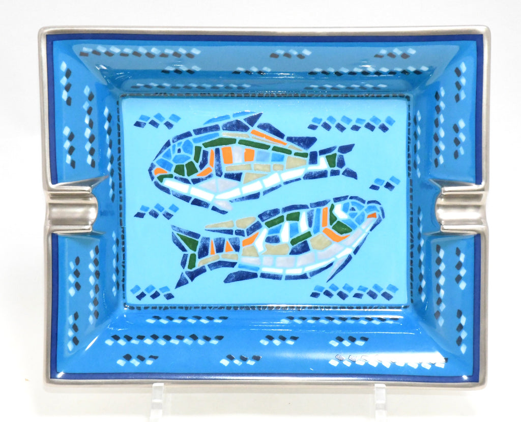 Hermes Mosaic Fish Change tray porcelain Ashtray blue plate Vide Poche