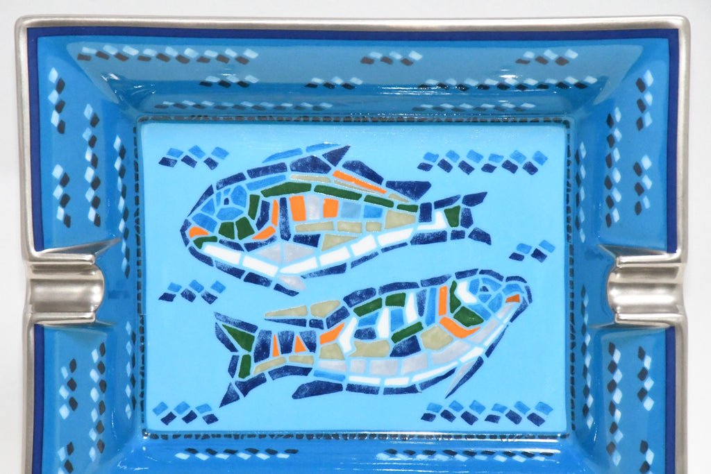 Hermes Mosaic Fish Change tray porcelain Ashtray blue plate Vide Poche