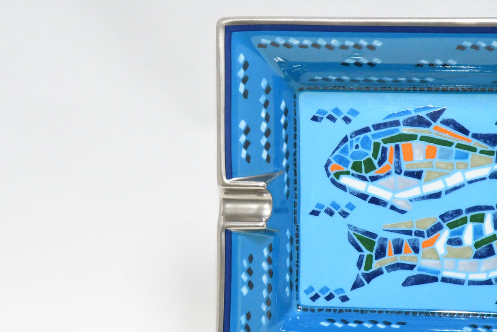 Hermes Mosaic Fish Change tray porcelain Ashtray blue plate Vide Poche