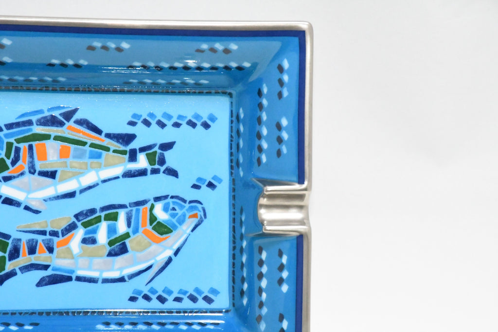 Hermes Mosaic Fish Change tray porcelain Ashtray blue plate Vide Poche