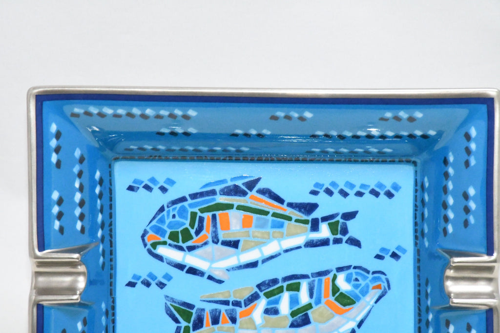 Hermes Mosaic Fish Change tray porcelain Ashtray blue plate Vide Poche