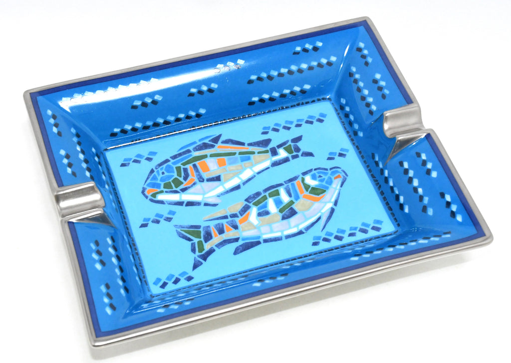 Hermes Mosaic Fish Change tray porcelain Ashtray blue plate Vide Poche
