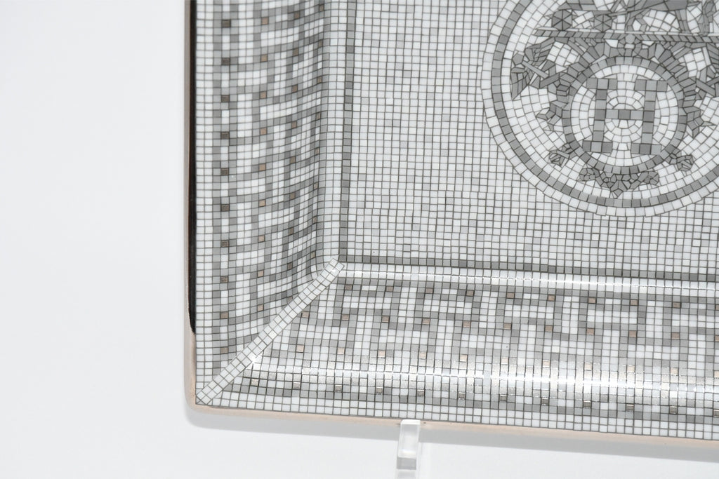 Hermes Mosaique au 24 Change tray Platinum Silver Ashtray plate porcelain