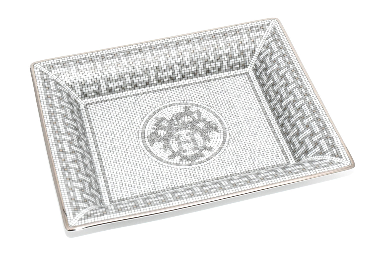 Hermes Mosaique au 24 Change tray Platinum Silver Ashtray plate porcelain