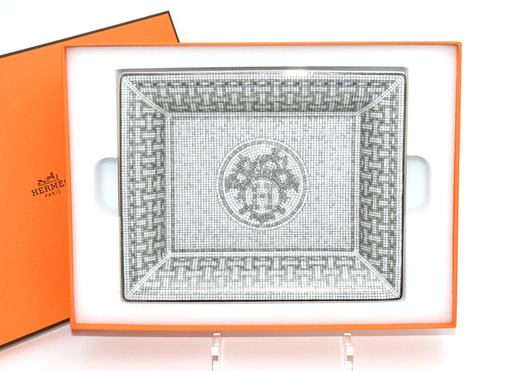 Hermes Mosaique au 24 Change tray Platinum Silver Ashtray plate porcelain