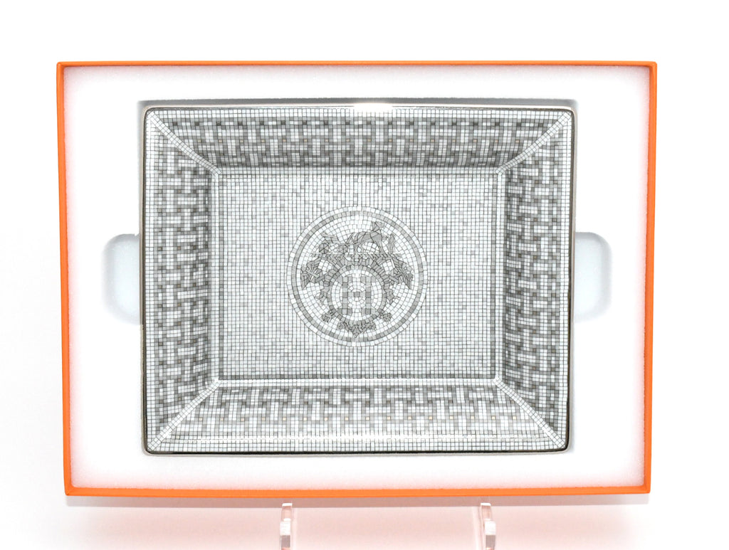 Hermes Mosaique au 24 Change tray Platinum Silver Ashtray plate porcelain