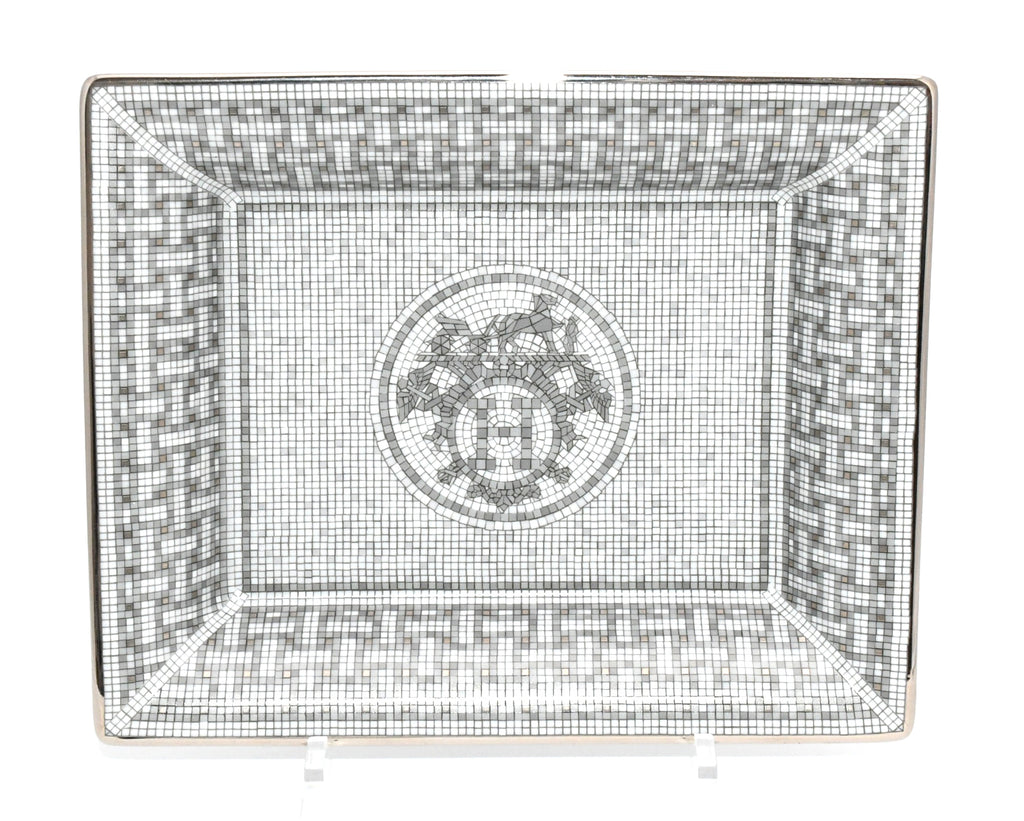 Hermes Mosaique au 24 Change tray Platinum Silver Ashtray plate porcelain