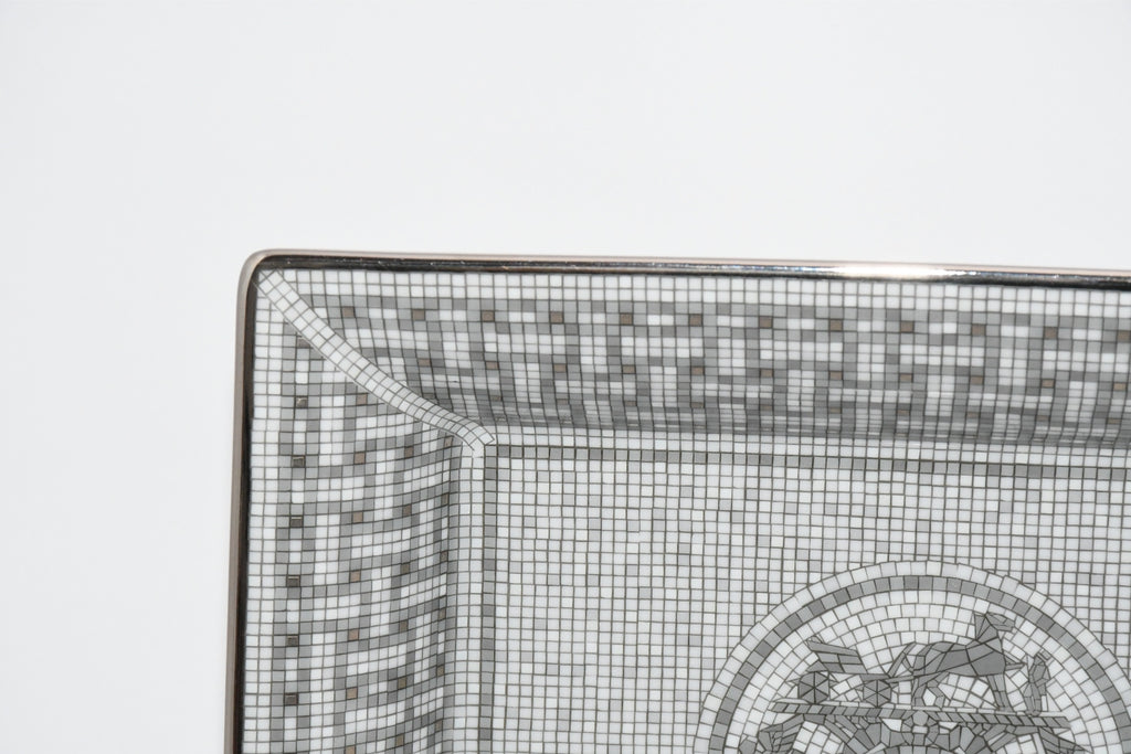 Hermes Mosaique au 24 Change tray Platinum Silver Ashtray plate porcelain