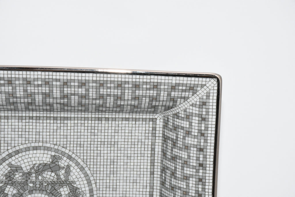 Hermes Mosaique au 24 Change tray Platinum Silver Ashtray plate porcelain