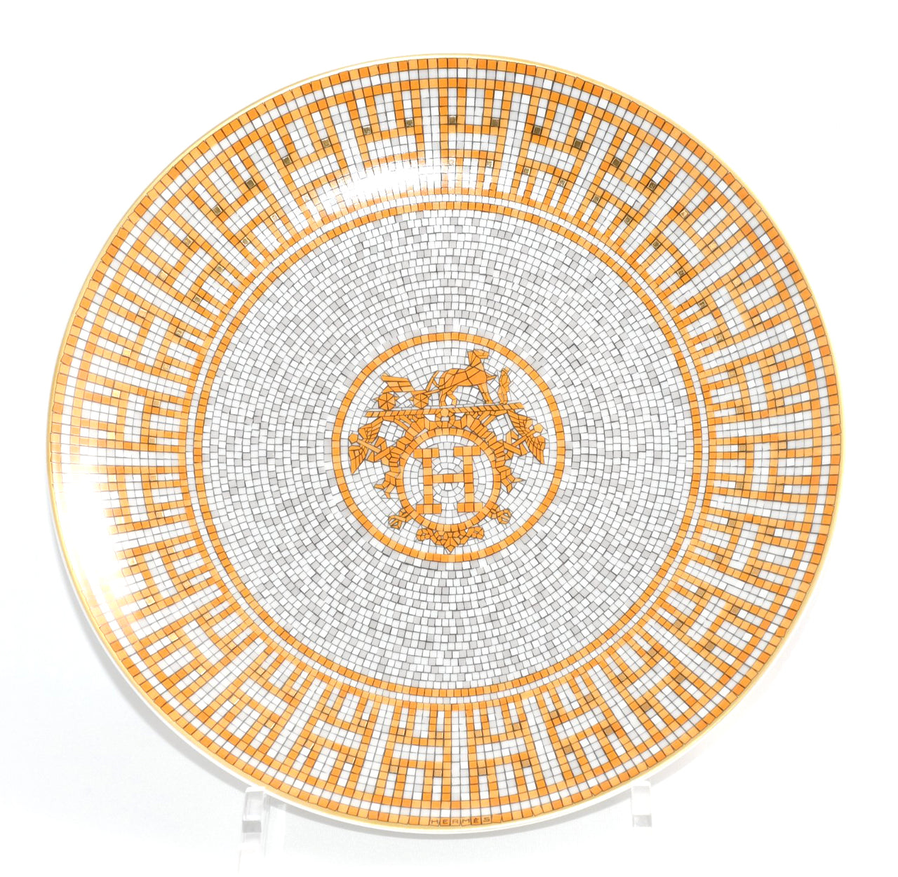 Hermes Mosaique au 24 Dessert Plate 21 cm Gold Set of 2 porcelain 8.75"