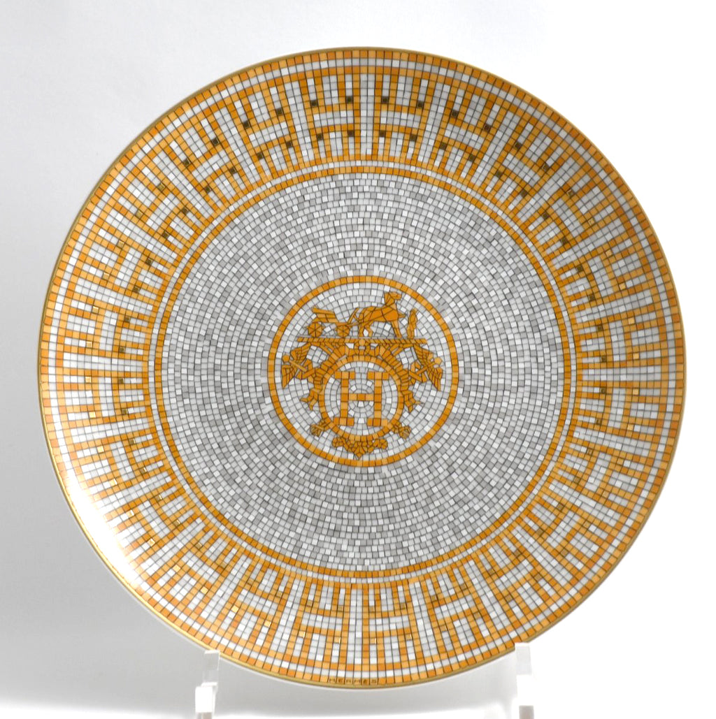 Hermes Mosaique au 24 Dessert Plate 21 cm Gold Set of 2 porcelain 8.75"