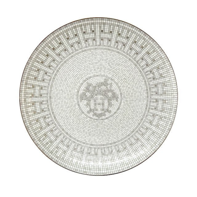Hermes Mosaique au 24 Dessert Plate 22.5 cm Platinum silver Set of 2 porcelain