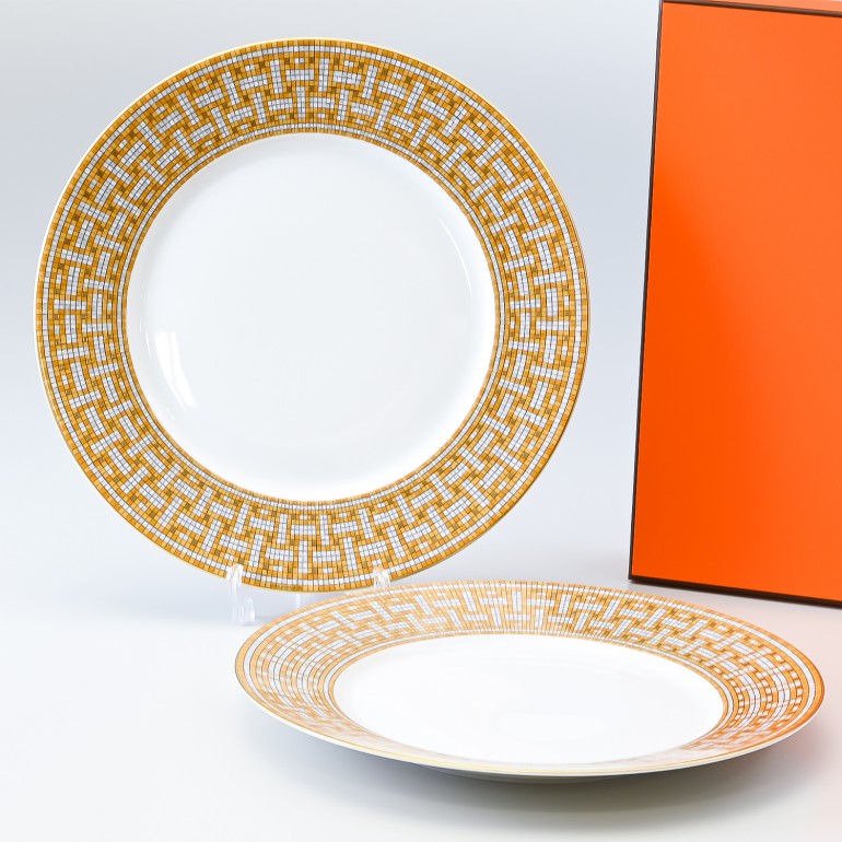 Hermes Mosaique au 24 Dinner Plates 27 cm Gold porcelain tableware Set of 2
