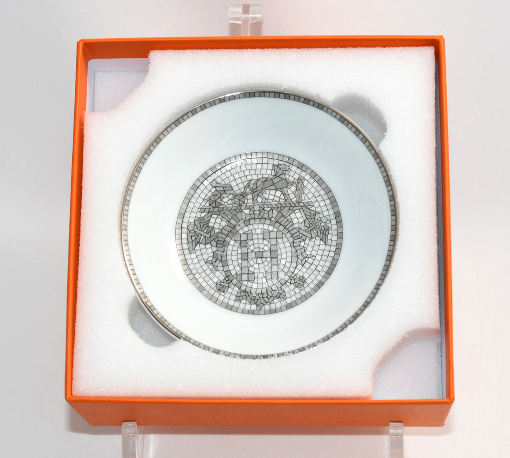 Hermes Mosaique au 24 Sauce Plate 10 cm Platinum silver soy sauce porcelain