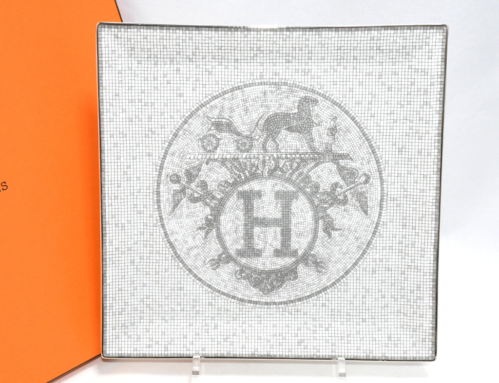 Hermes Mosaique au 24 Square Plate 23 x 23 cm Platinum Silver 092 porcelain No. 5