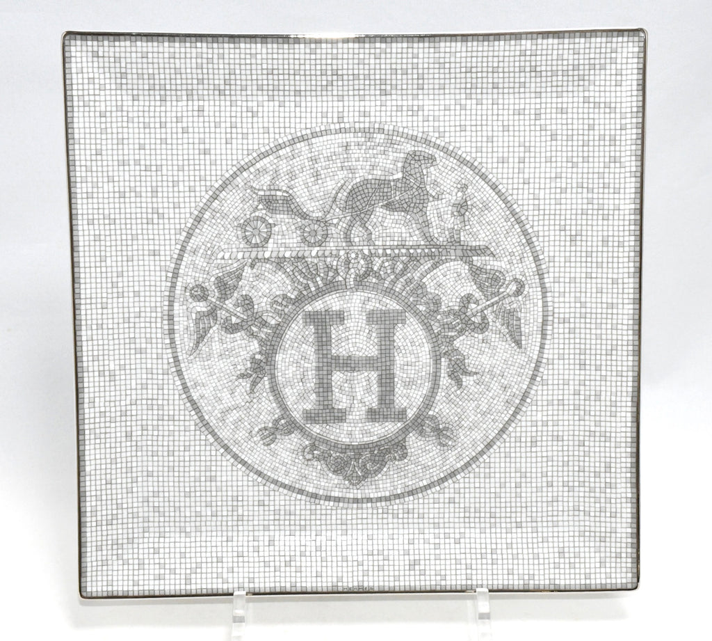 Hermes Mosaique au 24 Square Plate 23 x 23 cm Platinum Silver 092 porcelain No. 5