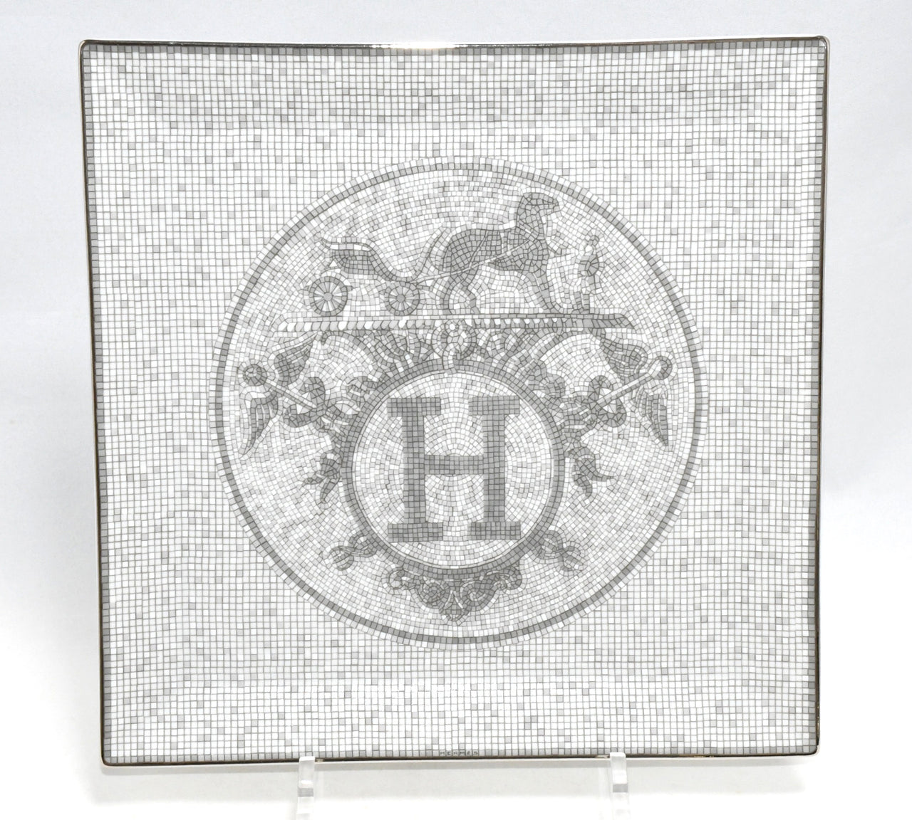 Hermes Mosaique au 24 Square Plate 23 x 23 cm Platinum Silver 092 porcelain No. 5