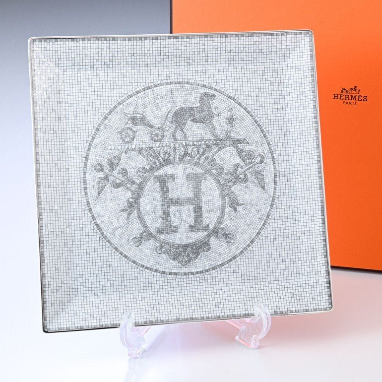 Hermes Mosaique au 24 Square Plate 23 x 23 cm Platinum Silver porcelain No. 5