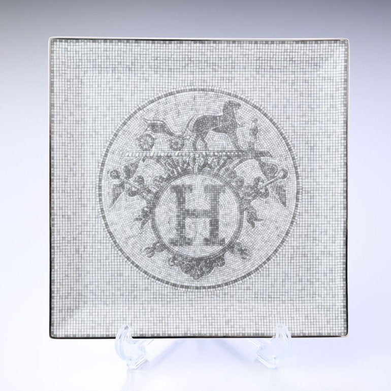 Hermes Mosaique au 24 Square Plate 23 x 23 cm Platinum Silver porcelain No. 5