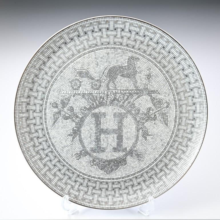 Hermes Mosaique au 24 Tart Plate 32 cm Platinum silver porcelain dinner