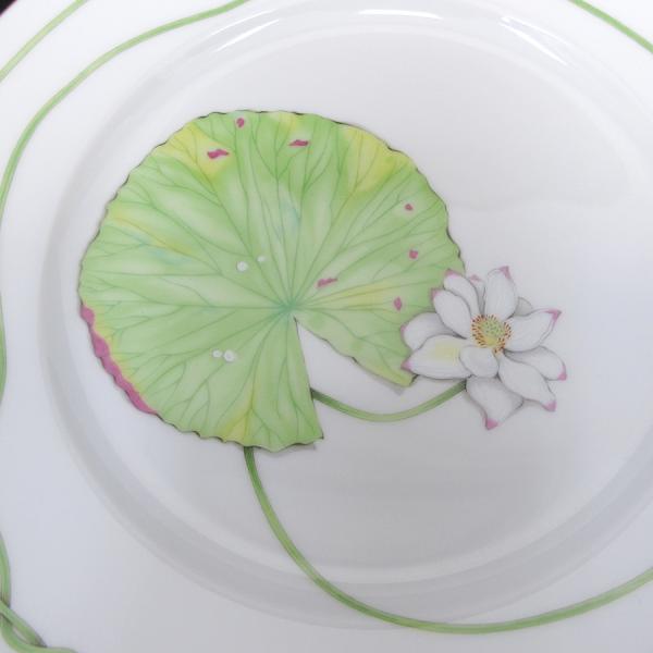 Hermes Nile Dessert Plate 22.5 cm porcelain green 2 set Nil lotus A183