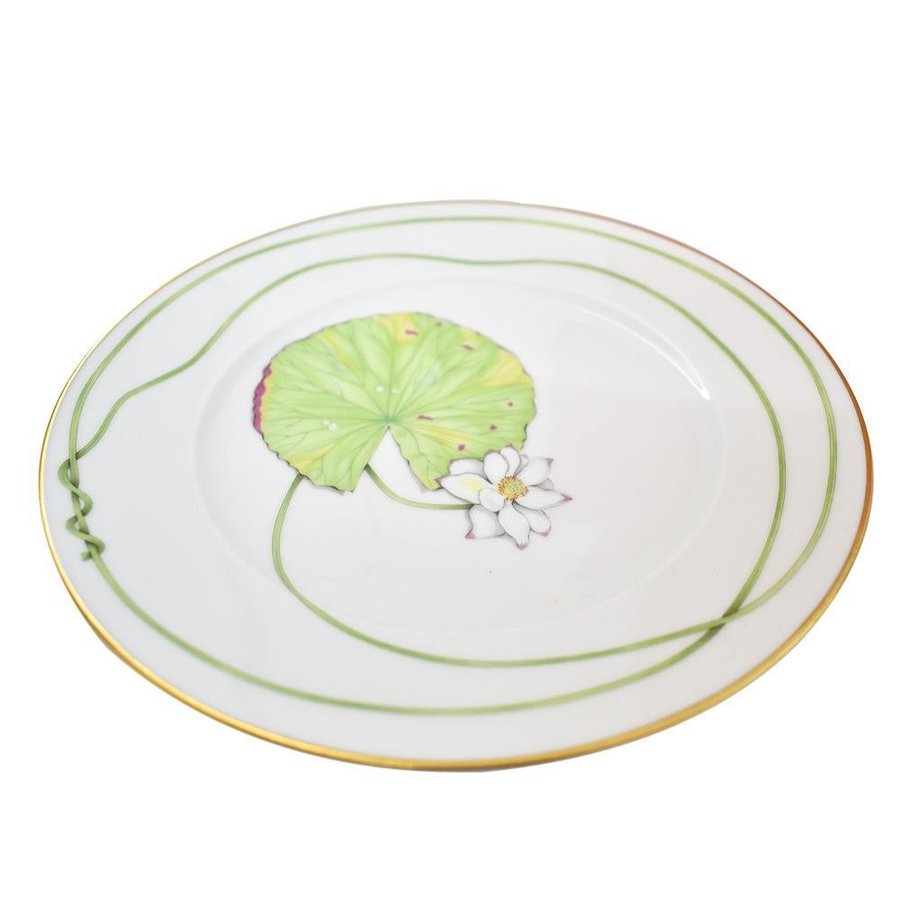 Hermes Nile Dessert Plate 22.5 cm porcelain green 2 set Nil lotus A183