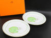 Hermes Nile Dessert Plate 22.5 cm porcelain green 2 set Nil lotus 8.75"