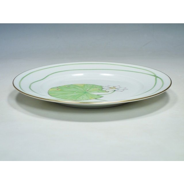 Hermes Nile Dessert Plate 22.5 cm porcelain green 2 set Nil lotus A183