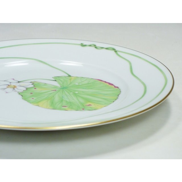 Hermes Nile Dessert Plate 22.5 cm porcelain green 2 set Nil lotus A183