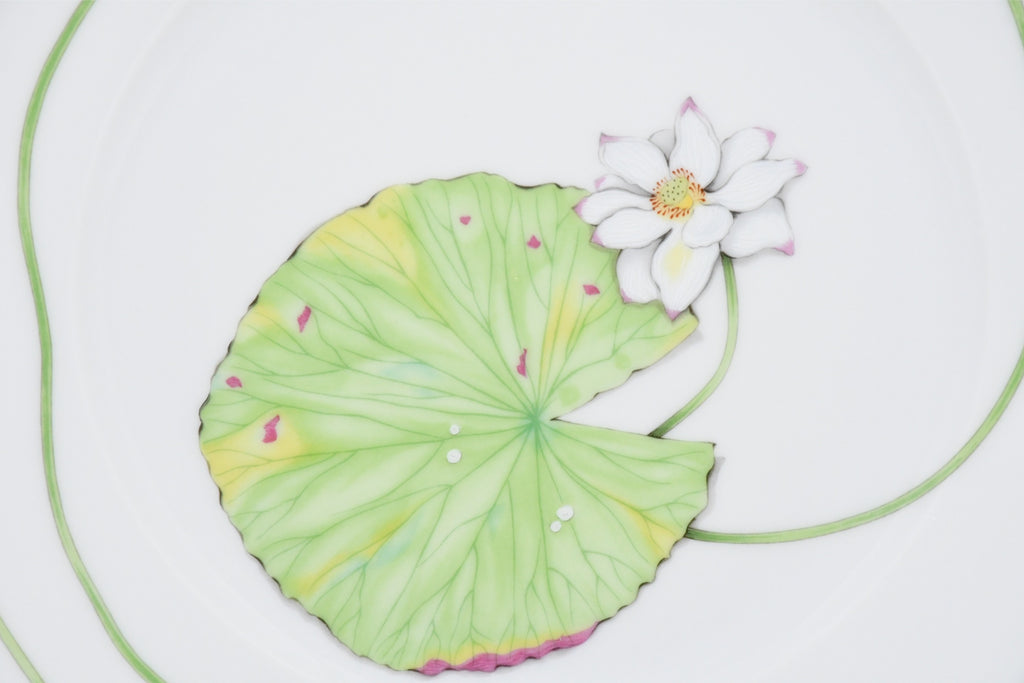 Hermes Nile Dessert Plate 22.5 cm porcelain green 2 set Nil lotus 8.75" M032