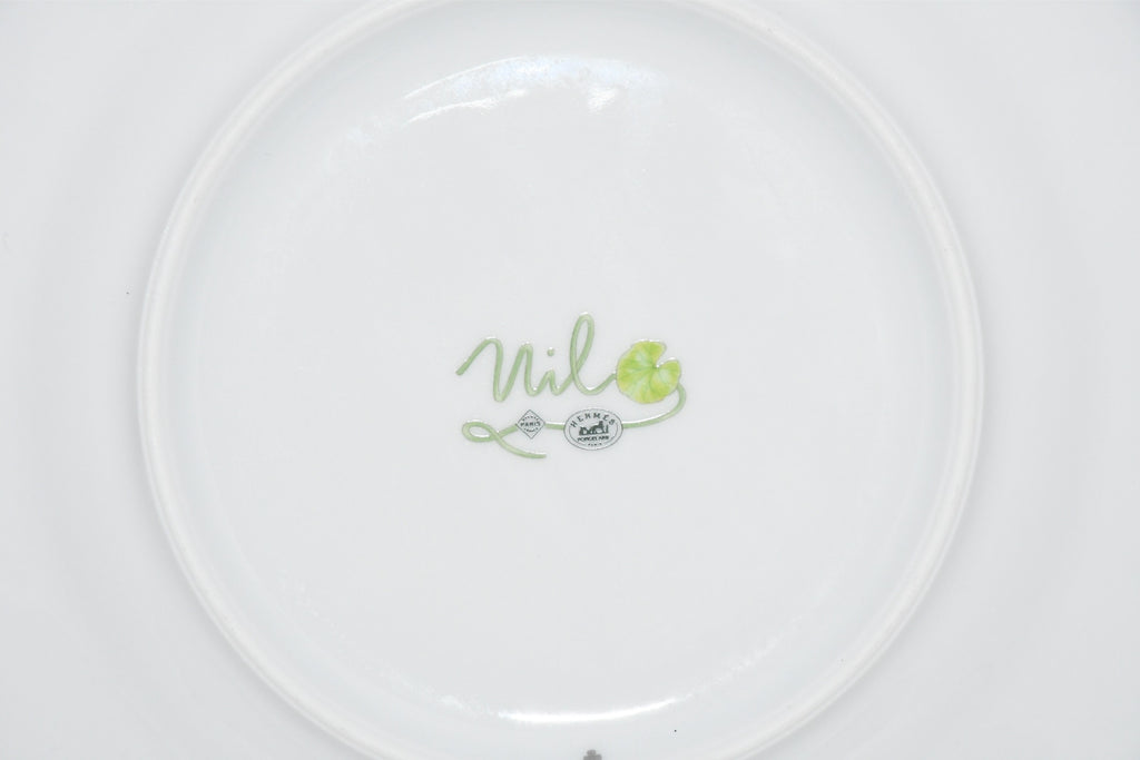 Hermes Nile Dessert Plate 22.5 cm porcelain green 2 set Nil lotus 8.75" M032
