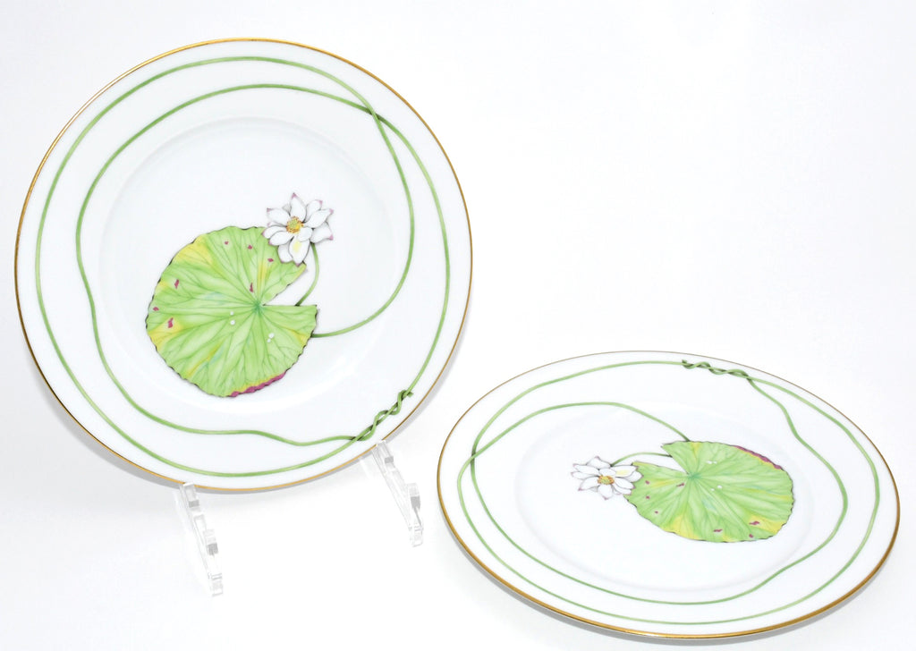 Hermes Nile Dessert Plate 22.5 cm porcelain green 2 set Nil lotus 8.75" M032