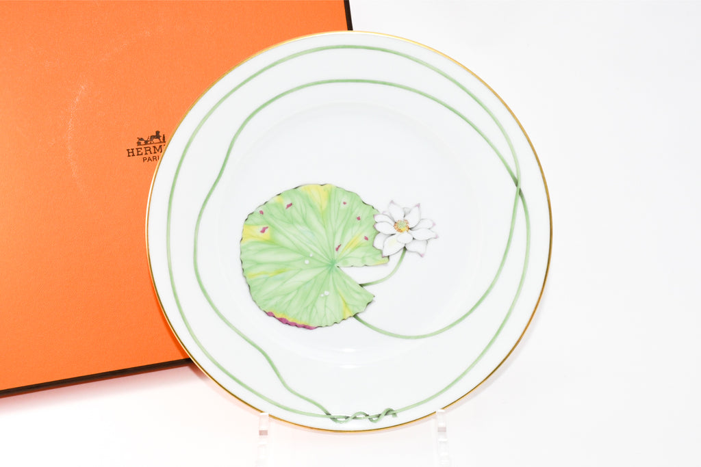 Hermes Nile Dessert Plate 22.5 cm porcelain green Nil lotus 8.75"